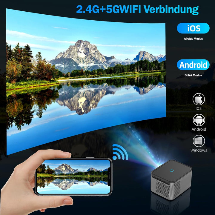 Beamer, 5G WiFi Bluetooth Beamer 12000 Lumen Full HD 1080P Beamer 4K Video Unterstützt, Heimkino Pro