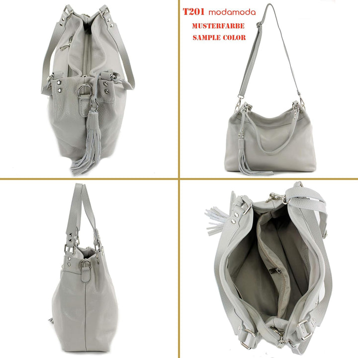 modamoda de - T201 - ital. Damen Schultertasche aus Echtleder Saphirblau, Saphirblau