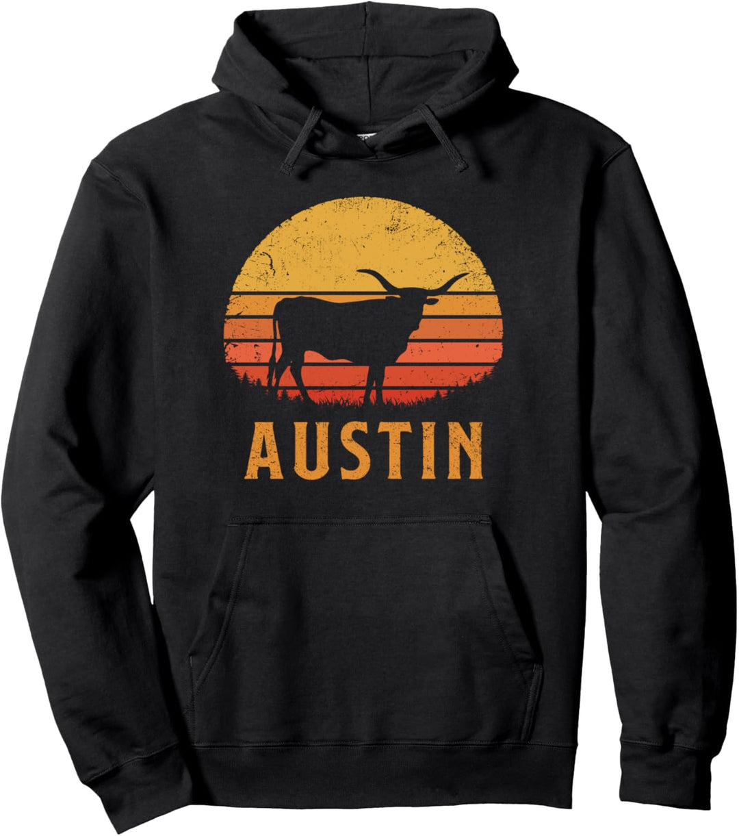 Austin Texas Retro Longhorn | Vintage TX Sun Lone Star State Pullover Hoodie