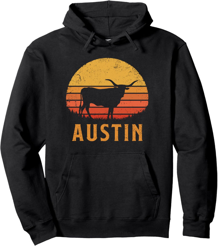 Austin Texas Retro Longhorn | Vintage TX Sun Lone Star State Pullover Hoodie