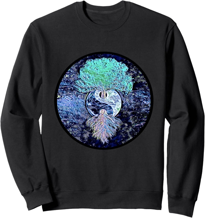 Yin Yang mit Baum des Lebens Erde im Weltraum Sweatshirt