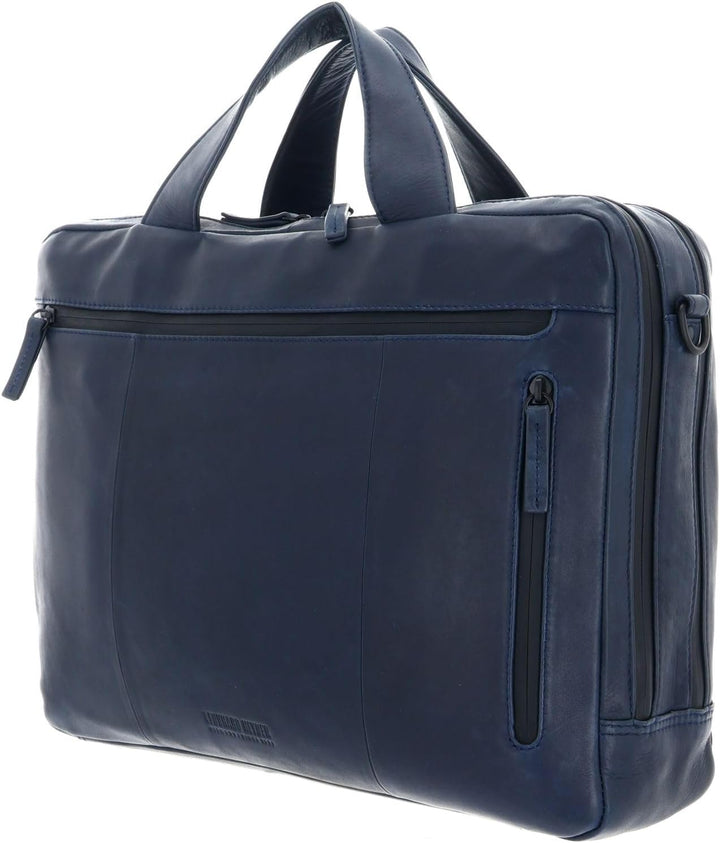 Leonhard Heyden Den Haag - Aktentasche 2 Fächer Leder 15" 40 cm Blau, Blau