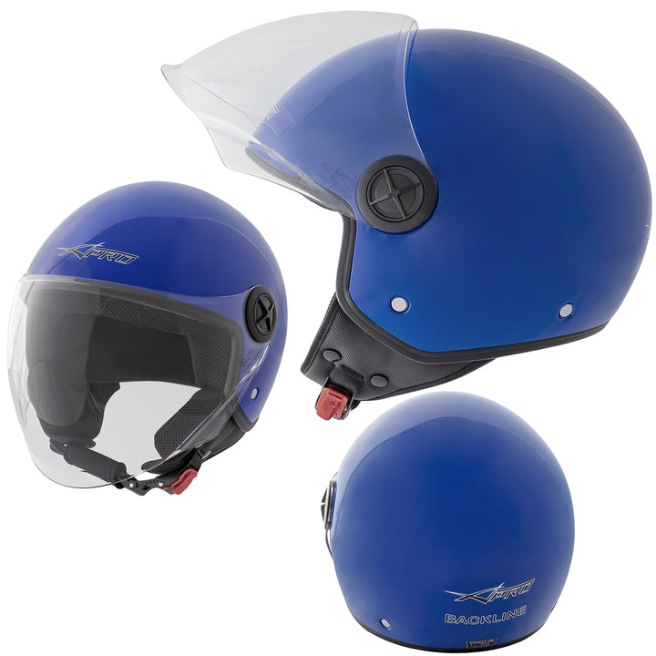 Motorradhelm Quad Roller Offenes JetHelm Viser ECE 22 06 Polierten Blau M 57-58 cm ( M) Blau, 57-58