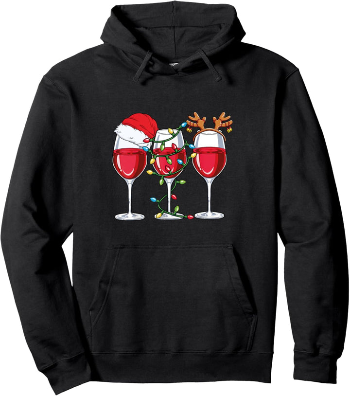 Weihnachts-Weingläser mit Weihnachtsmannmütze, Weihnachtsbeleuchtung Pullover Hoodie