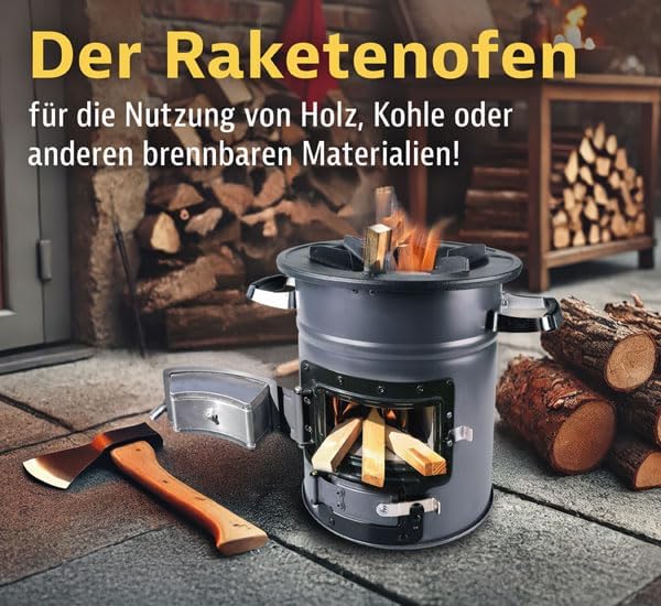 Raketenofen | Holz, Kohle oder anderen brennbaren Materialien | Outdoor-Küche | Terrassenheizung | w