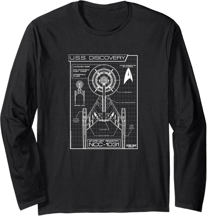 Star Trek U.S.S Discovery Schematics Poster Langarmshirt