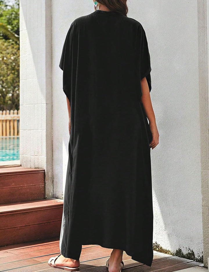 Bsubseach Frauen Plus Grösse Kaftan Kleid Badeanzug Druck Kaftan Strand Cover Up Kleid Y-Schwarz, Y-
