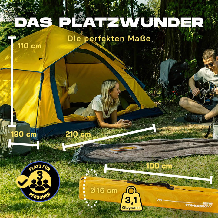 Lumaland Camping Zelt | Leichtes Pop Up Wurfzelt | 2-4 Personen Kuppelzelt | Trekking & Festival Igl