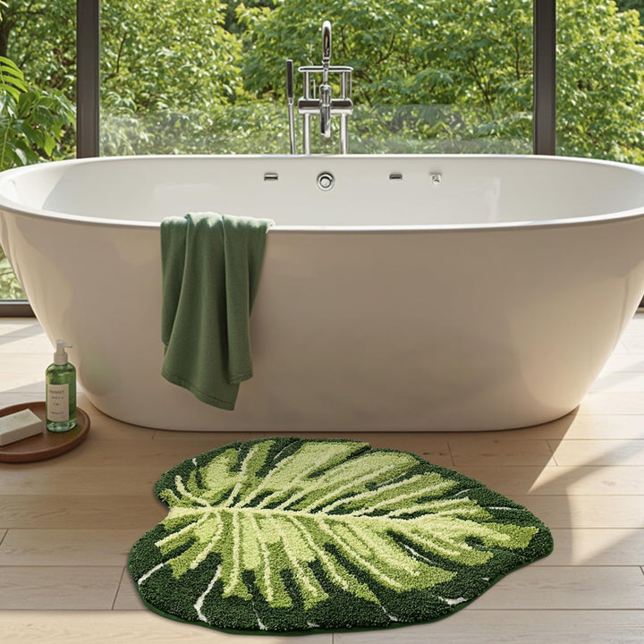 DEXI Badezimmerteppich 60 x 80 cm, Badematte rutschfest Absorbierende mit Monstera Pflanzenmuster, B
