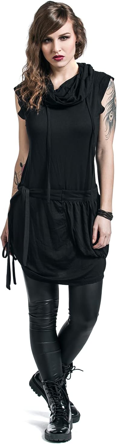 RED by EMP Damen schwarzes kurzes High-Neck Kleid, XL