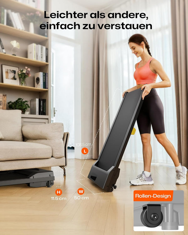 Laufband mit 9% Steigung, Walking pad klappbar mit Sicherheitsgriff, One-Touch-HIIT-Modus, Gehen, Jo