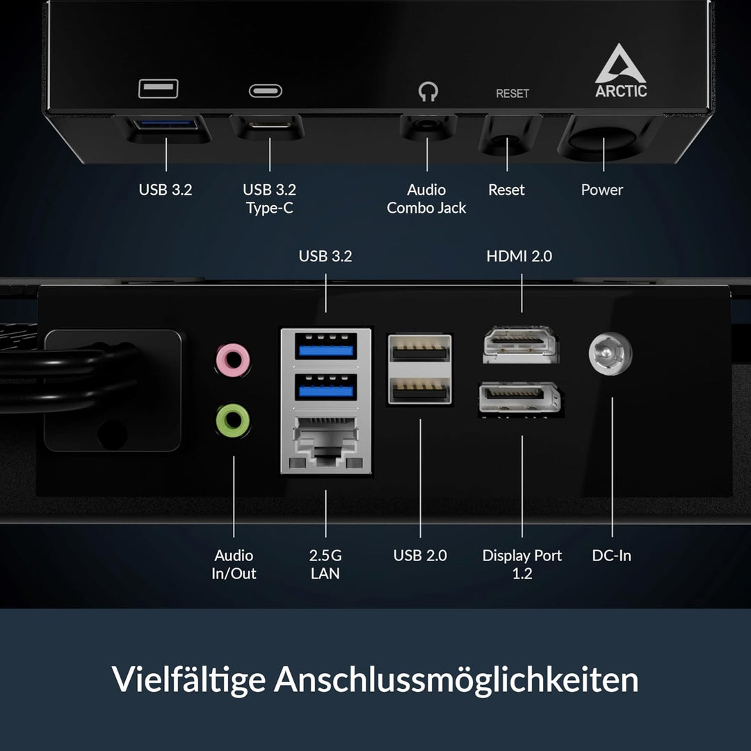 ARCTIC Senza 5700G Pro - Passiv gekühlter, lautloser PC zur Montage unter dem Tisch, Windows 11 Pro,