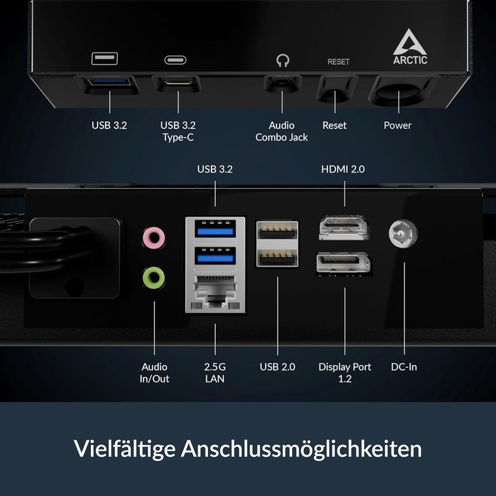 ARCTIC Senza 5700G Pro - Passiv gekühlter, lautloser PC zur Montage unter dem Tisch, Windows 11 Pro,
