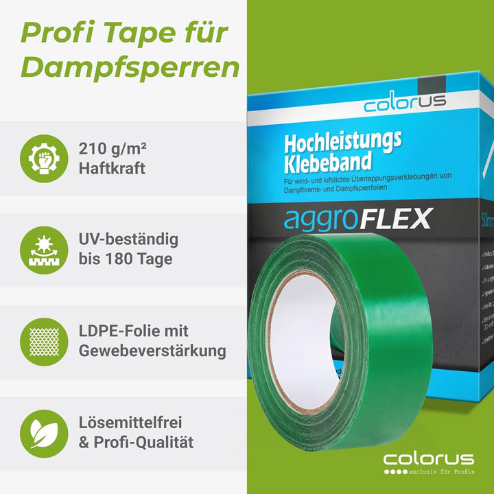 2 x Colorus Dampfsperrklebeband aggressiv klebend 50 mm x 25 m | Folienklebeband für Dampfbremse | D