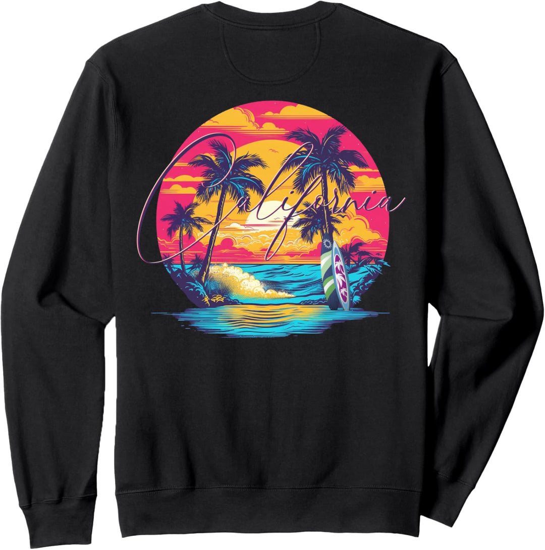 California Beach, Surfer Surfbrett Retro Backprint Sweatshirt