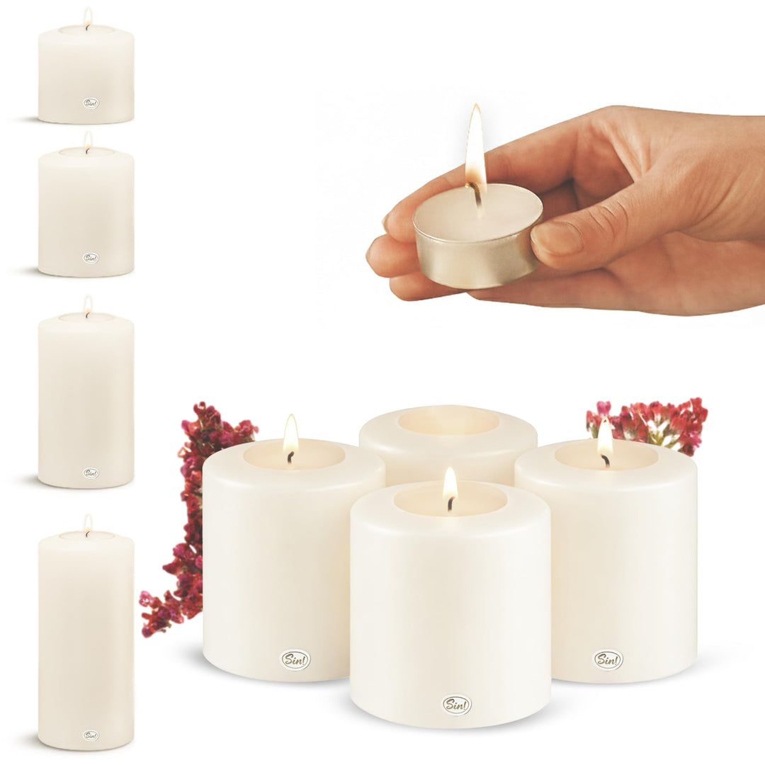 Sin! 4er Set Teelichthalter Classic warmweiss - ∅ 7 cm - Höhe 9 cm, Dauerkerze mit Teelicht in Kerze