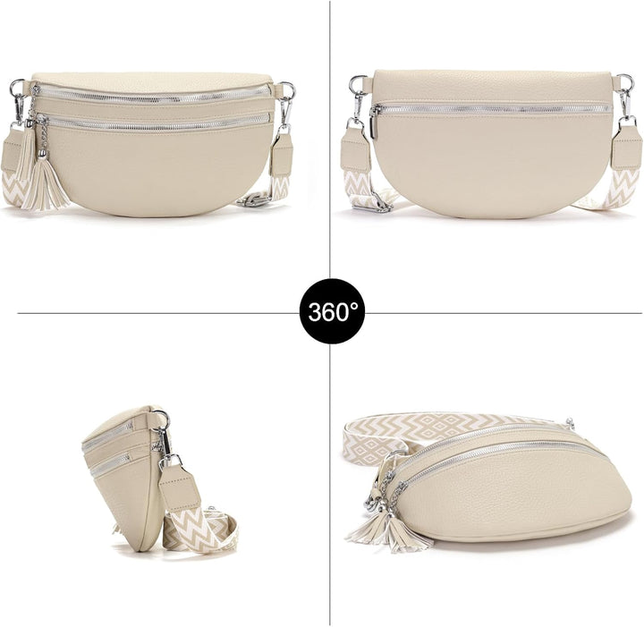 LANXINGLUO Bauchtasche Damen beige umhängetasche Damen mittelgross Crossbody Bag Mit Kreditkartenfac