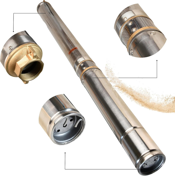 Tiefbrunnenpumpe Wasserpumpe 3" 3/19 (750W 5400l/h max Förderhöhe 71m) - Sandverträglich Edelstahl -