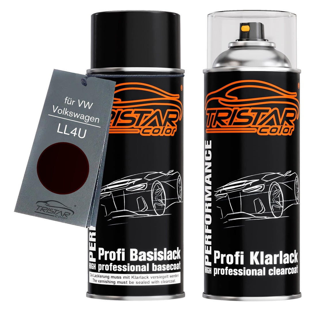 TRISTARcolor Autolack Spraydosen Set für VW/Volkswagen LL4U Black Berry Metallic Basislack Klarlack