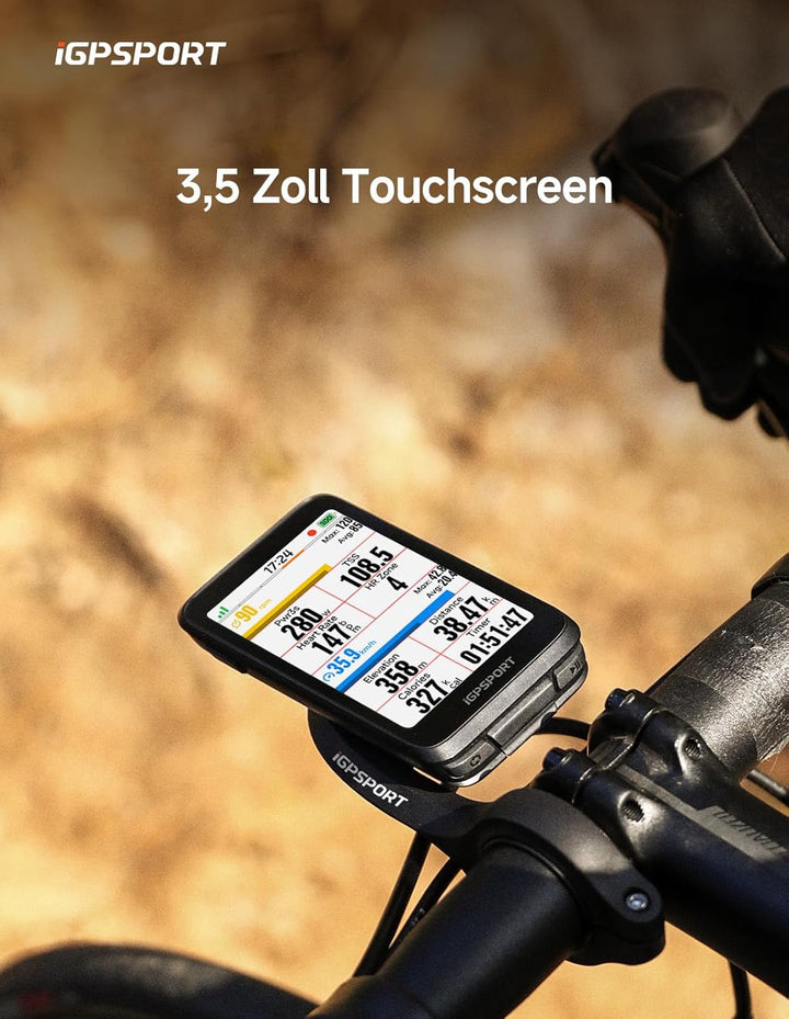iGPSPORT BiNavi Fahrradcomputer Kabellos, 3,5'' Touch Screen Musiksteuerung Gruppenfahrten Bluetooth
