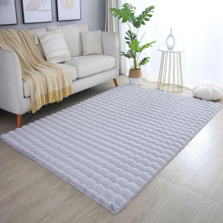 Carpetsale24 Teppich Wohnzimmer Moderne Einfarbig 3D Hoch-Tief Struktur Design Silberfarbe 80x250 cm