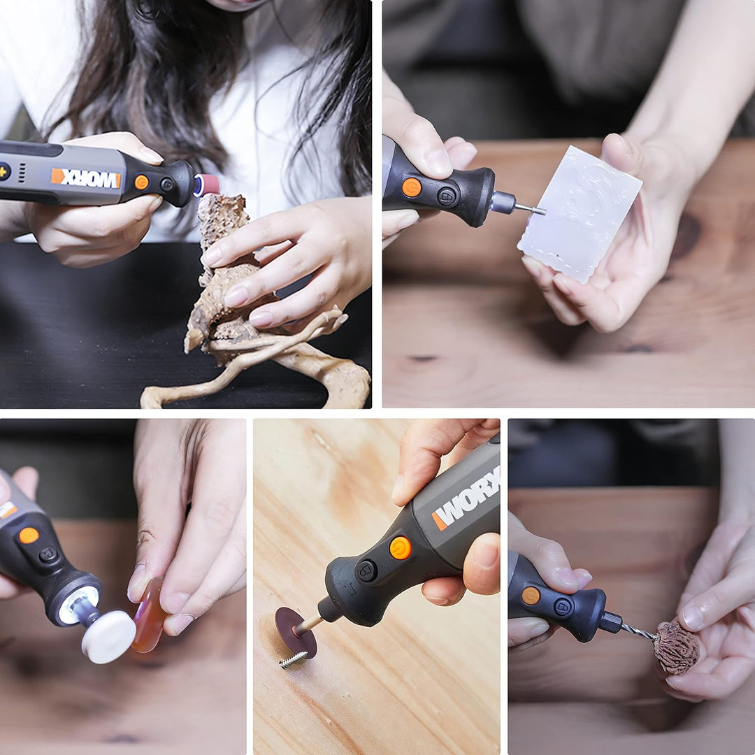 WORX Akku Multifunktionswerkzeug 8V WX106 mit 23 Zubehören Variable Drehzahleinstellung 5000-28000 U
