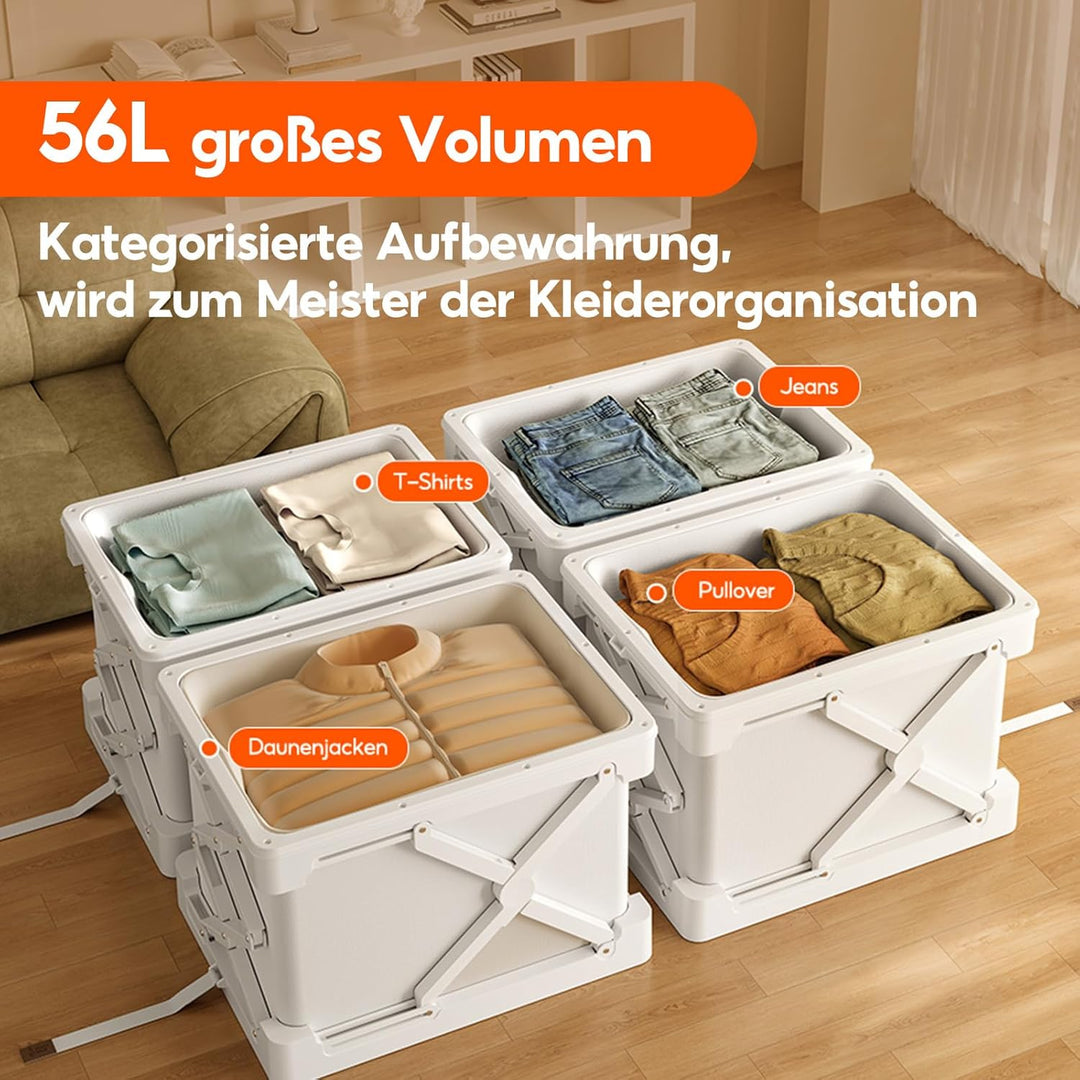 Faltbare Aufbewahrungsbox mit Deckel, Vakuum-Platzsparer, Staub- und Feuchtigkeitsbeständig, 56L Gro