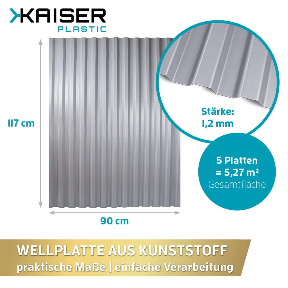 KAISER plastic® Wellplatten Grau | Wellplatten Dach, Welldach Kunststoff | Dachplatten wetterfest |