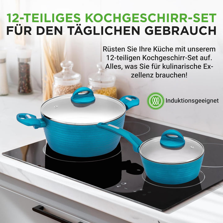 NutriChef NCCW12GR Kochgeschirr-Set, antihaftbeschichtet, PTFE/PFOA/PFOS-frei, hitzebeständiger Lack