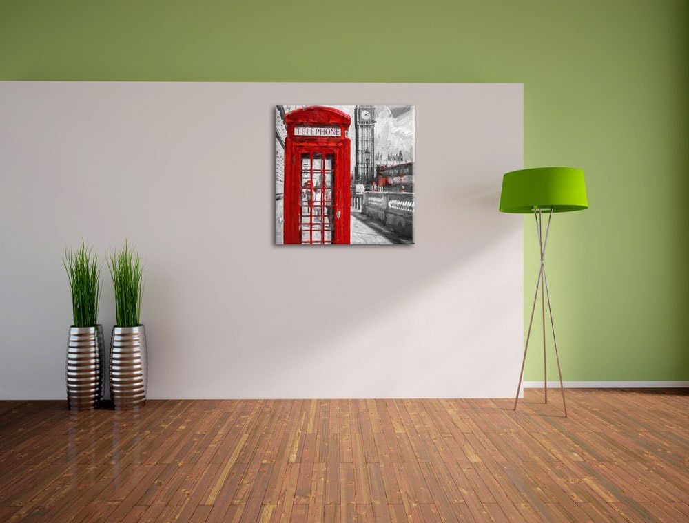 Pixxprint Englische Telefonzelle als Leinwandbild/Grösse: 70x70 cm/Wandbild/Kunstdruck/fertig bespan
