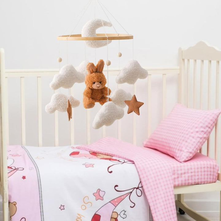 Mobile Baby Windspiele, Babybett Mobile 3D Bär Hase Kaninchen Wolken, Kinderzimmer Hängende Bettgloc