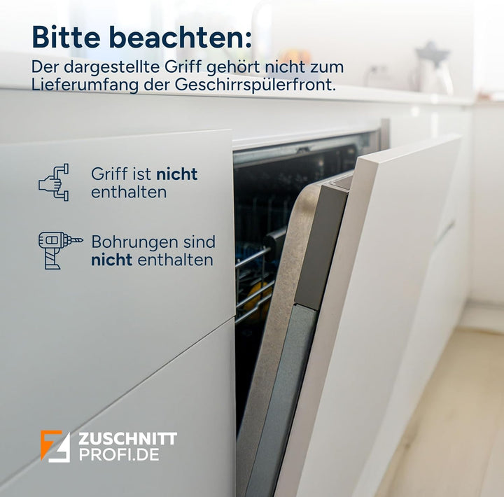 ZUSCHNITTPROFI.DE® Dekor-Geschirrspülerfront - 19mm vollintegriert oder teilintegriert, dampfbeständ