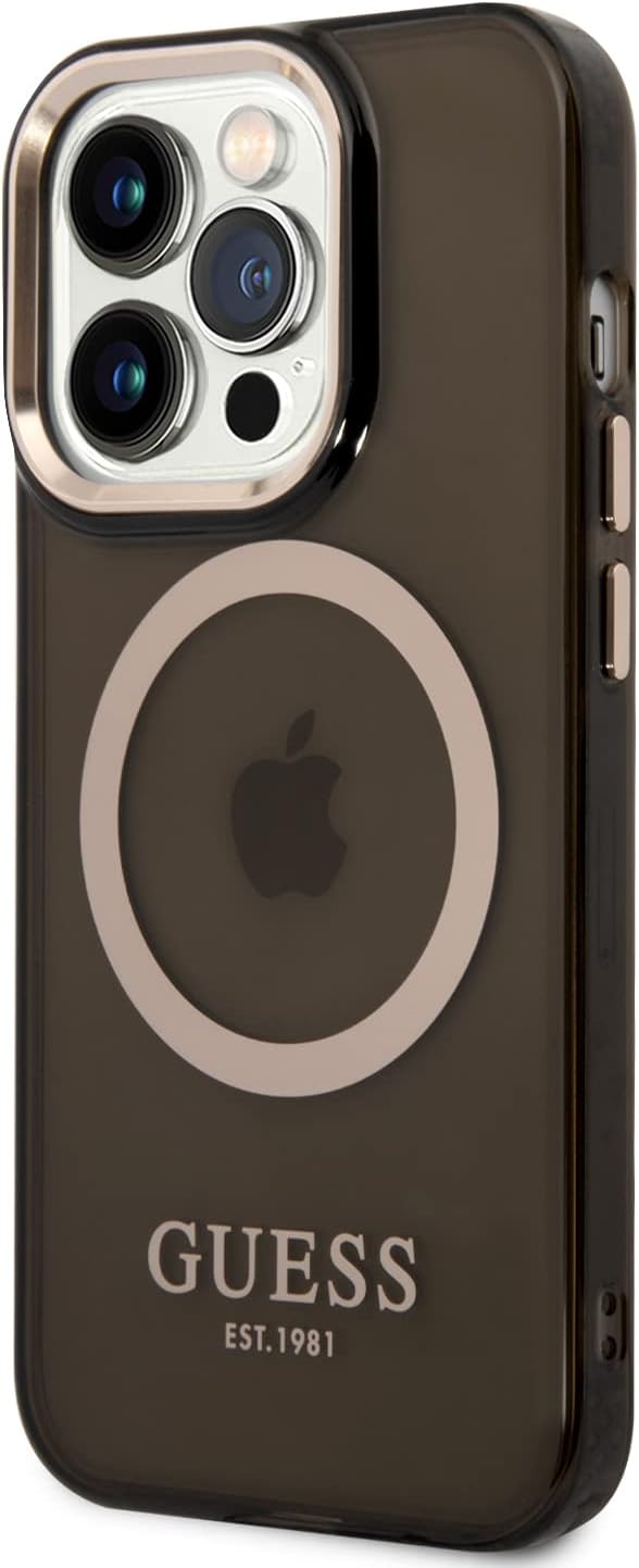 Guess GUHMP14LHTCMK Hülle für iPhone 14 Pro 6,1" schwarz/Black Hard case Gold Outline Translucent