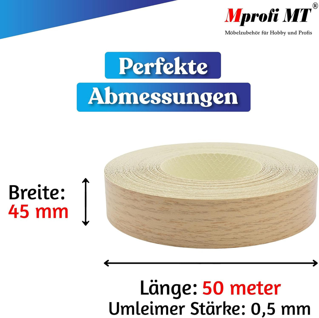Mprofi MT® 50m rolle-Kantenumleimer-Melaminkantenumleimer-Umleimer mit Schmelzkleber-Bügelkante für