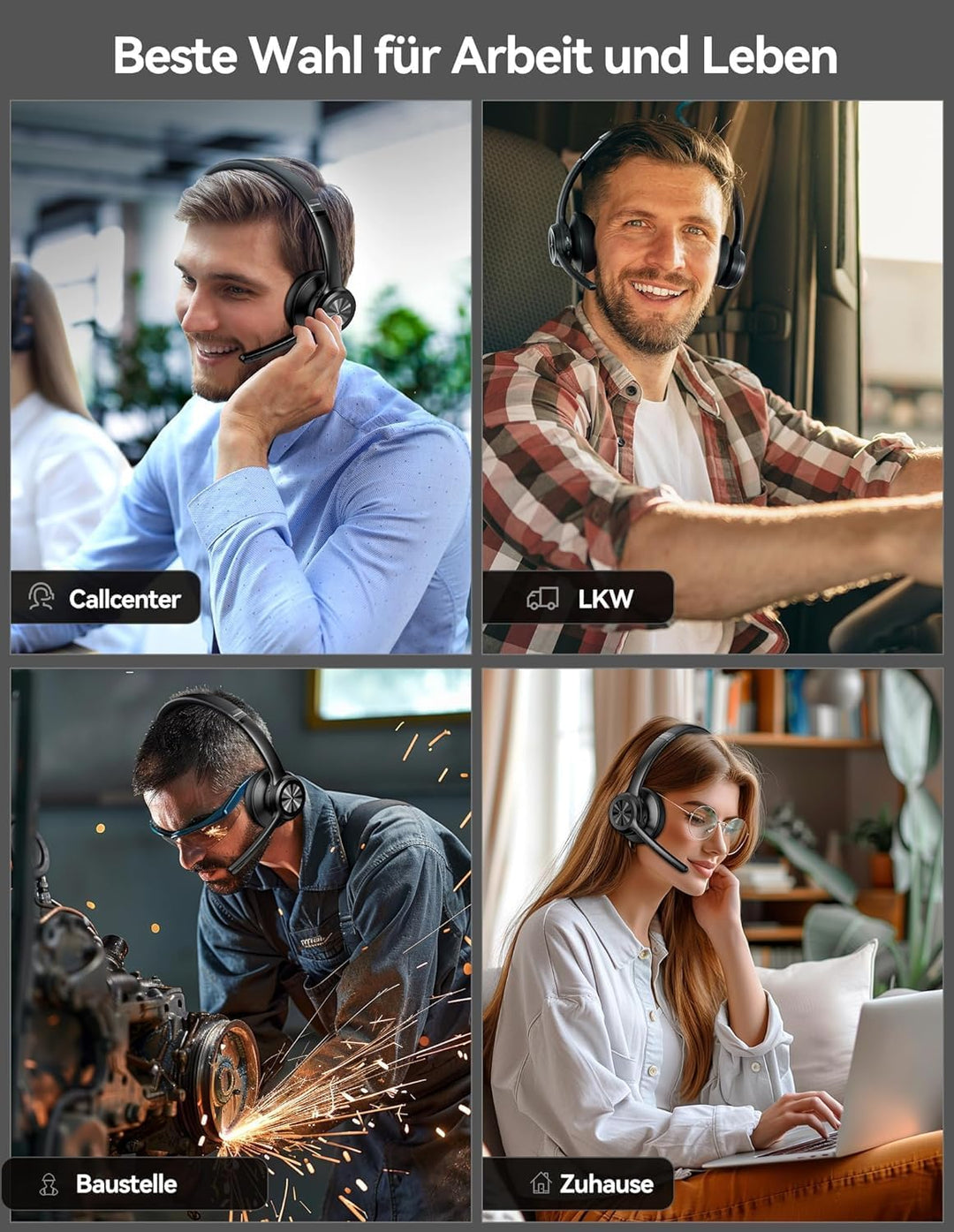TECKNET Bluetooth-Headset mit Mikrofon, USB-Dongle, Noise Cancelling | Bluetooth 5.2 oder USB-Dongle