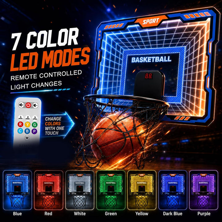 YESHIN Indoor Basketballkorb Kinder mit 7 Farb-LED Licht &amp; Fernbedienung, Mini Basketball Set für Tü