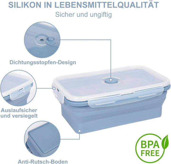 EASYLOCK 3 PACK 800ML Frischhaltedosen mit Deckel, Meal Prep Boxen, Faltbare Brotdose, Aufschnittbox