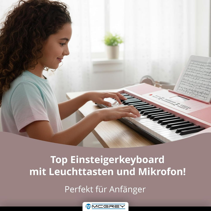 McGrey LK-6120-MIC Keyboard Set - Einsteiger-Keyboard mit 61 Leuchttasten - 255 Sounds und 255 Rhyth