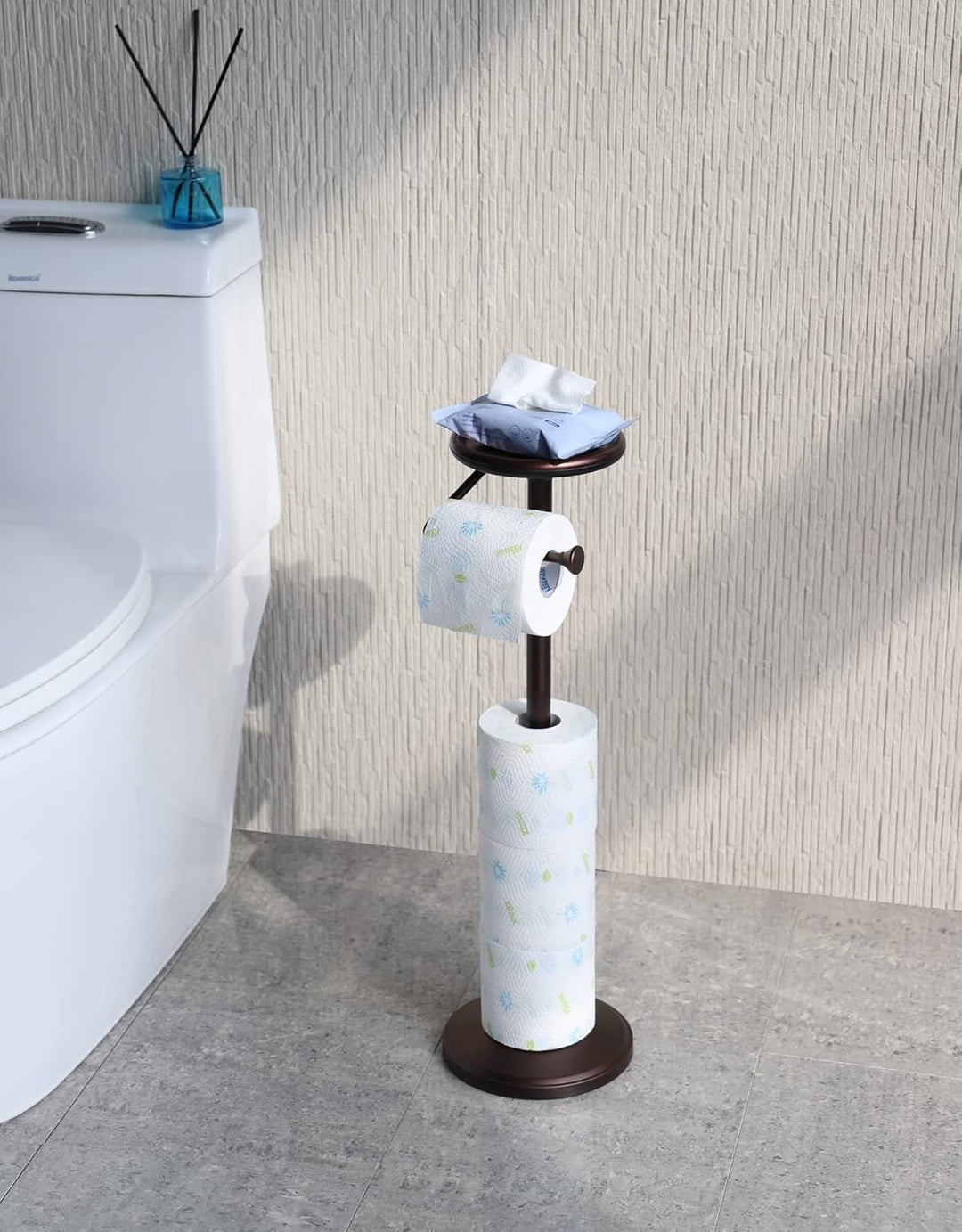 ZCCZ Toilettenpapierhalter freistehend mit Regal, Badezimmer Tissue Roll Spender Stand für Reserve L