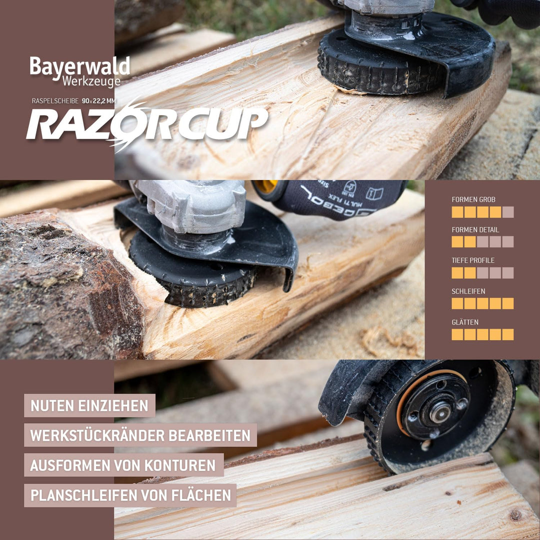 Bayerwald RazorCup - Raspelscheibe - Ø 90 mm x 22,2 mm | schnelles, seitliches Abschleifen von Holz