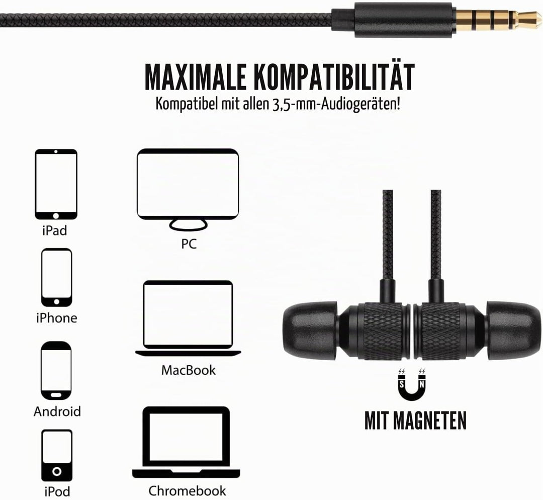 LUDOS Ultra Kopfhörer In Ear Ohrhörer mit Kabel und Mikrofon, Kristallklarer Klang, Ausgewogene Höhe