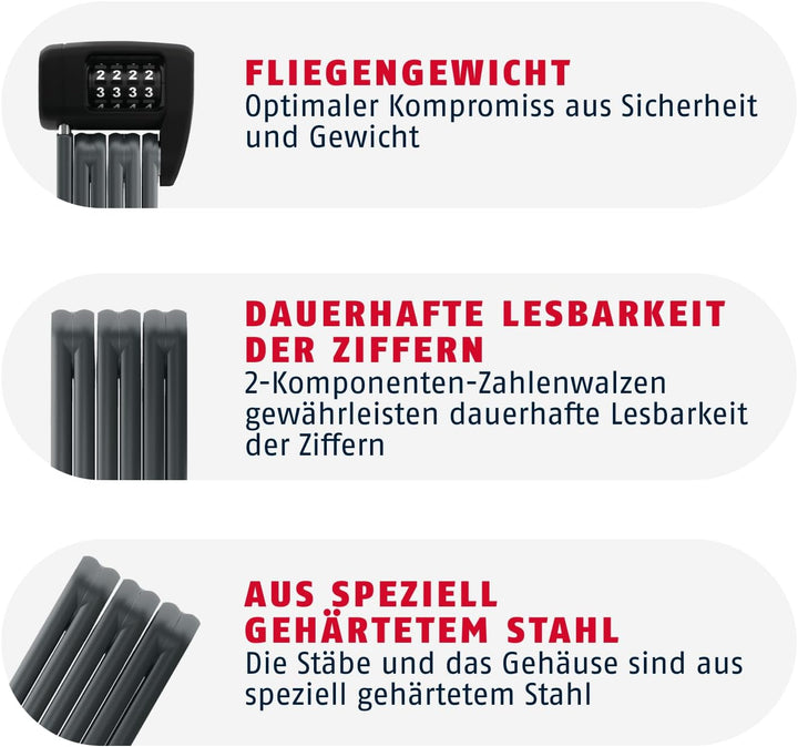ABUS Faltschloss Bordo Lite 6055C SH - mit Halterung und Zahlencode - Extra-leichtes Zahlenschloss a