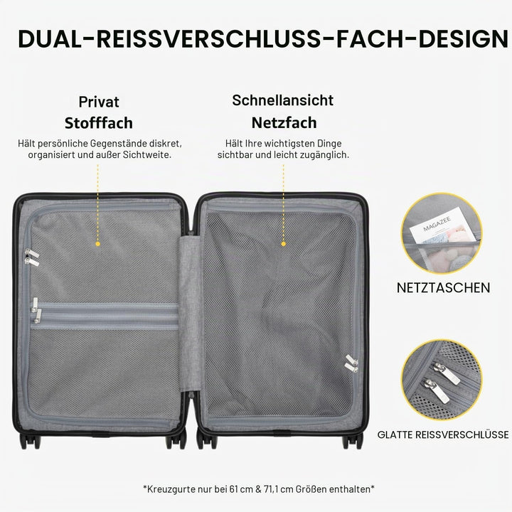 LEVEL8 Koffer Trolley, Rollkoffer Reisekoffer Hartschalen 4 Rollen, Spinner Handgepäck,TSA, 100% PC,