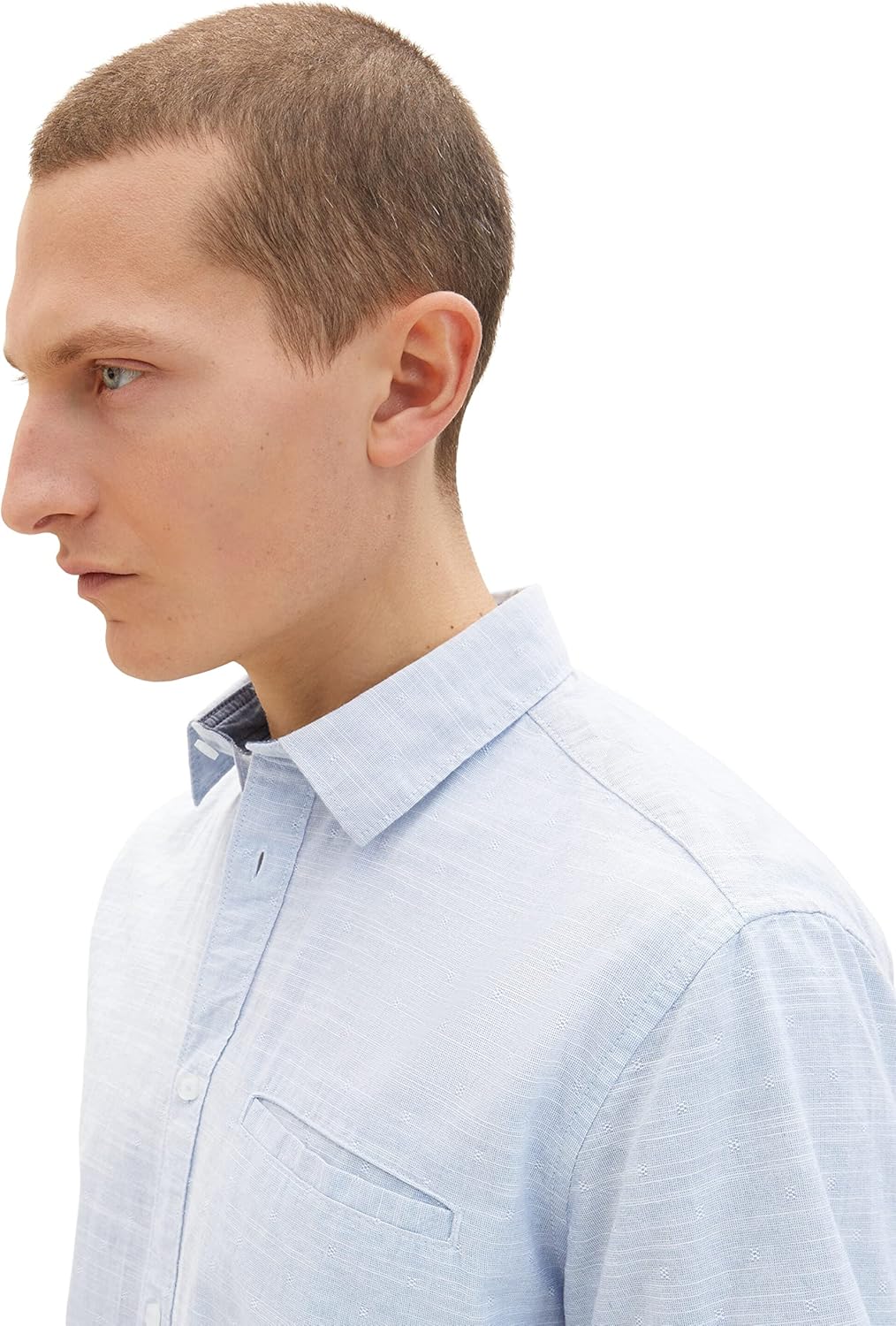 TOM TAILOR Herren Regular Fit Kurzarm-Hemd mit Brusttasche, 31317 - White Blue Fil A Fil Dobby