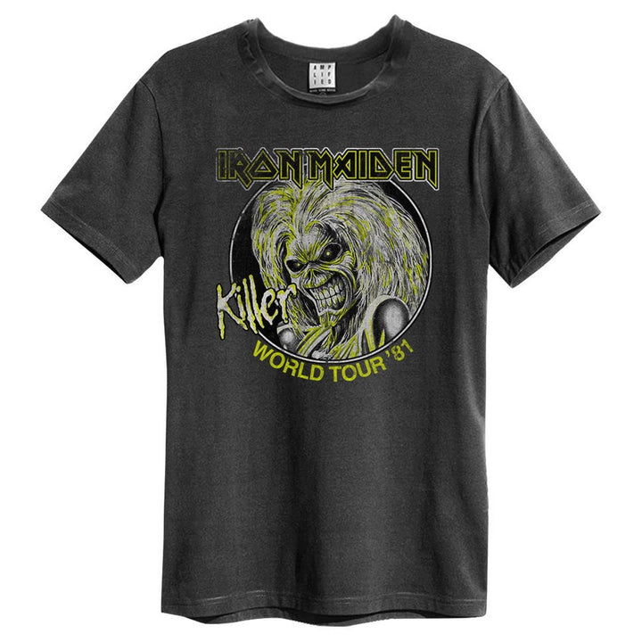 Amplified Unisex Tee - Iron Maiden - Killers World Tour, Charcoal, S