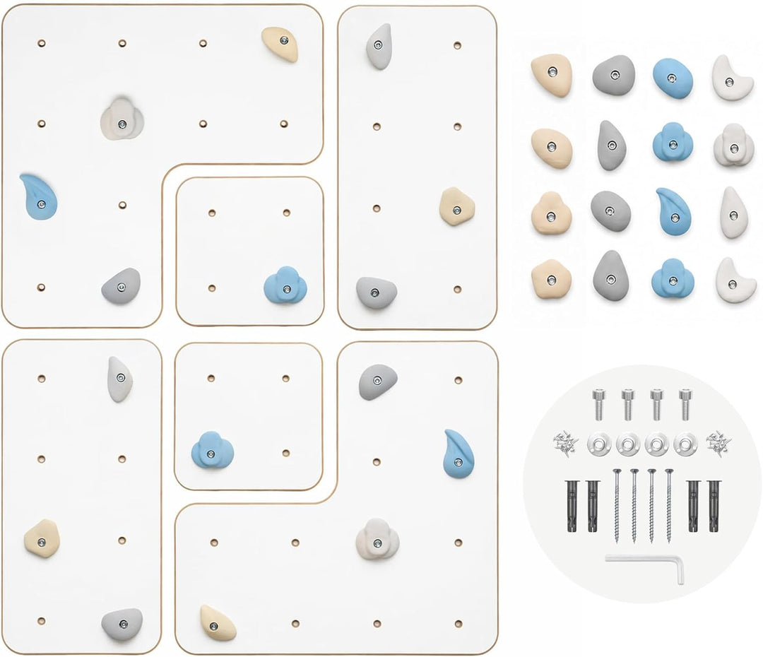 MAMOI® Indoor-Kletterwand mit Griffen, Moderne Kletterwand für das Zimmer, weisse Holzwerkstoffplatt