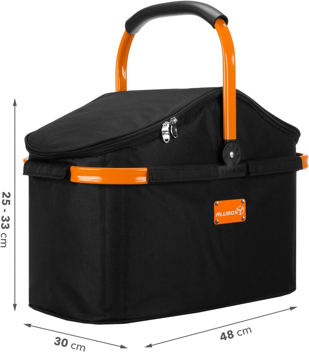 ALUBOX Einkaufskorb 25 Liter Black Edition Isolierkorb Picknick Kühlkorb - Polyester schwarz, Rahmen
