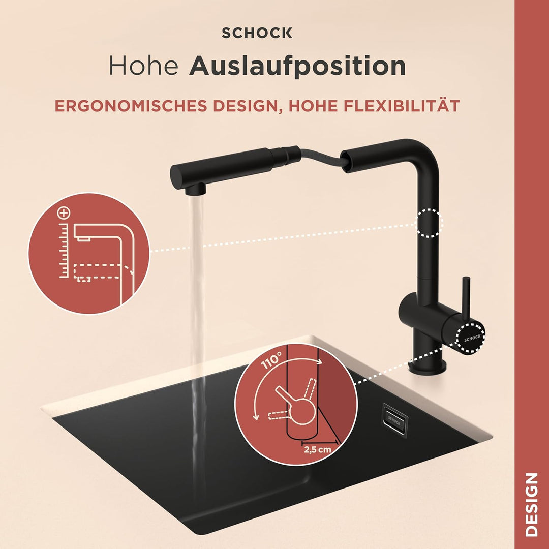 SCHOCK Küchenarmatur Epos Chrom – Hochdruck Armatur mit ausziehbarer Schlauchbrause Schlauchbrause C