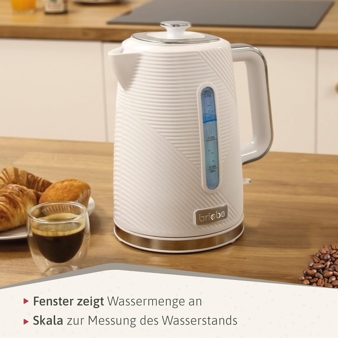 briebe Elegance Wasserkocher 1,7L Elektrischer Teekocher 2200W Schnell Aufheizender, BPA-frei, 360°