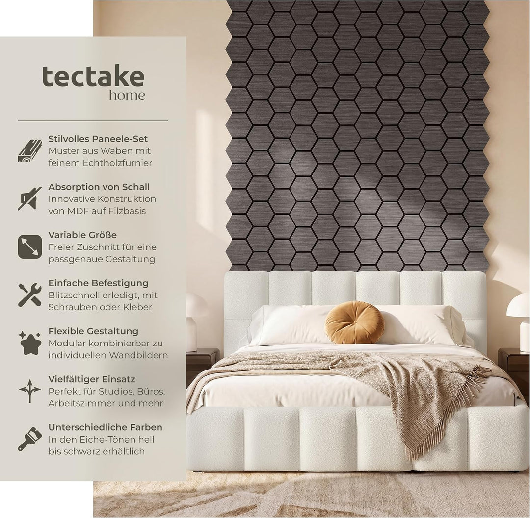 tectake® 4er Set Akustikpaneele, 76 x 62 cm, Echtholzfurnier, zuschneidbar | schallabsorbierender PE